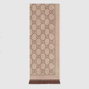GUCCI GG jacquard knitted scarf - light brown - new, no box